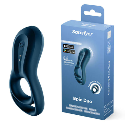 Satisfyer Epic Duo - Navy USB Rechargeable Cock & Balls Ring with App Control
