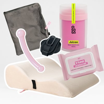 bundle of sex pillow, pillow cover, restraints, double ended glass dildo, lube,intimate wipes