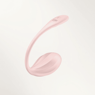 A rose pink Satisfyer Ribbed Petal wearable vibrator floating against a plain background.
